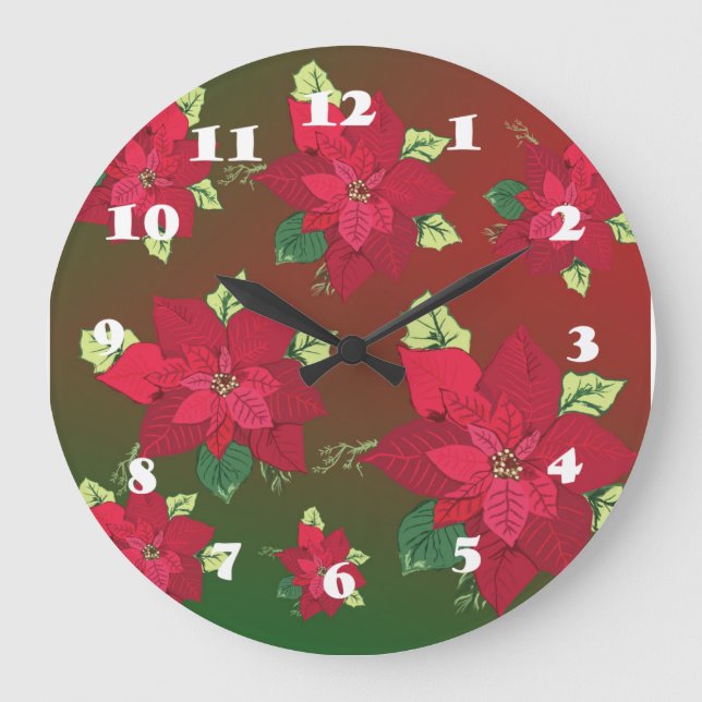 Navidades de Poinsettia flores reloj de pared (Anverso)