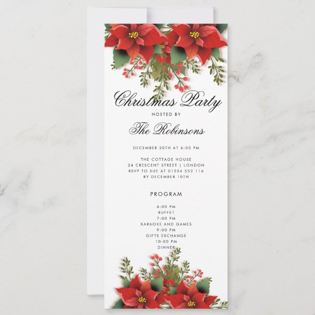 Navidades de Poinsettia invitan al programa y menú (Anverso)