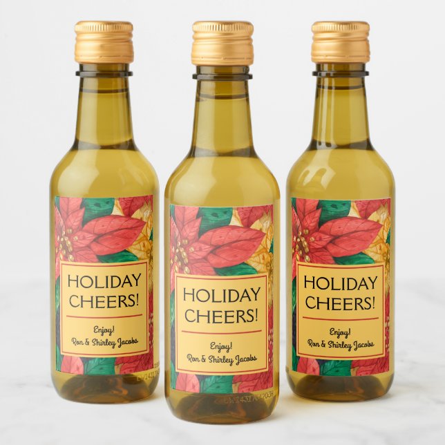 Navidades de Poinsettias Rojas y Oro Floral Mini (Botellas)