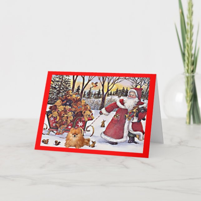 Navidades de Pomerania Tarjeta Santa y Bears (Anverso)