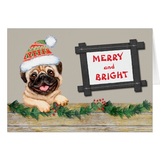 Navidades de pug aguijón malhumorado y brillante (Anverso (Horizontal))