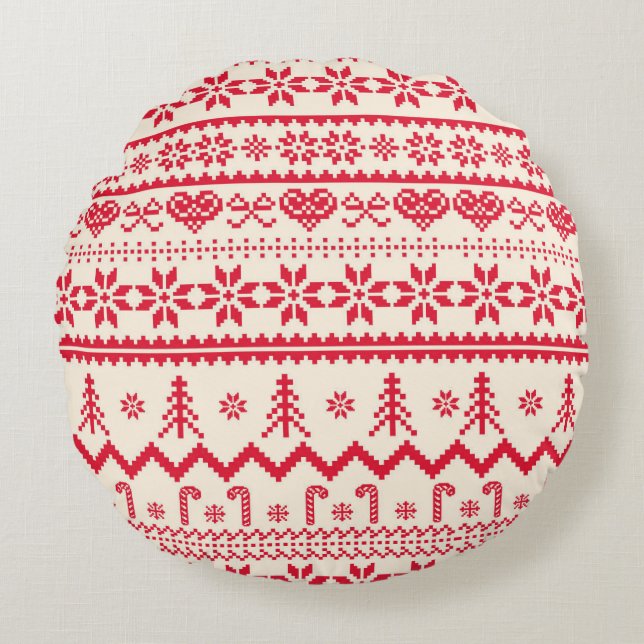 Navidades de punto patrón almohada redonda (Anverso)