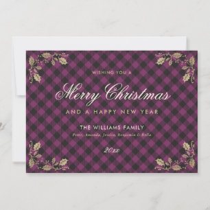 Navidades de Purple Gold Plaid con tarjetas de Año