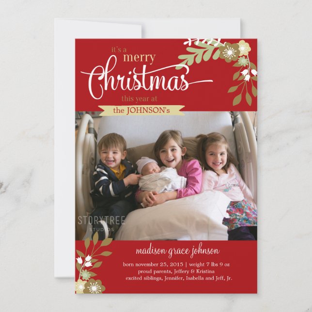 Navidades de recién nacido Invitación nombre perso (Anverso)