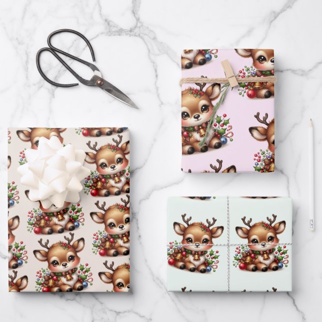Navidades de reno envuelven papel plano de hoja 3s (Anverso)