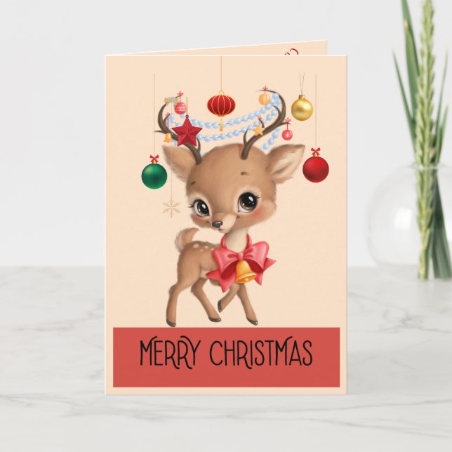Navidades de renos adornados con tarjeta de felici (Anverso)