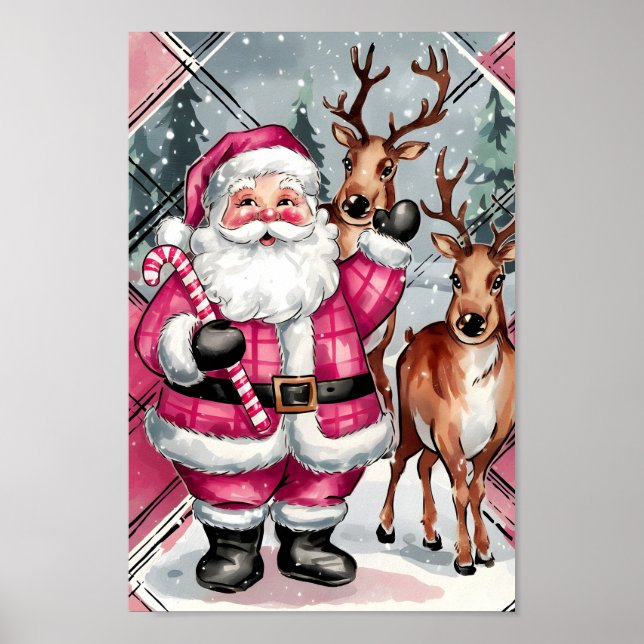 Navidades de renos rosados añejos murales arte (Frente)