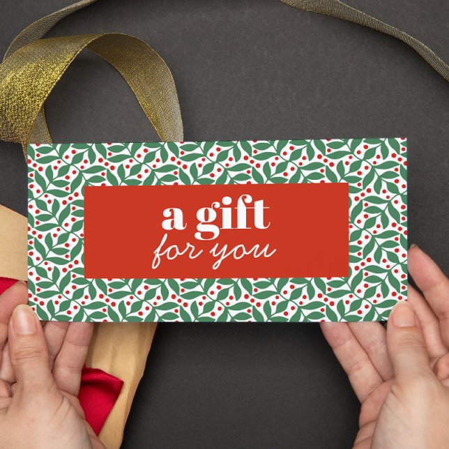 NAVIDADES DE RETRO RED BERRIES GREEN DEJA ESPECIAL (Greenery foliage red berries christmas gift card or discount card holiday)