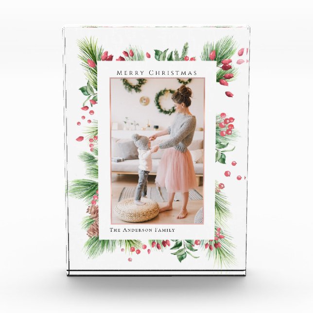 Navidades de Rosehips y Holly Berries foto verde (Anverso)