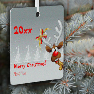 Navidades de Rudolph foto de nieve Ornamento Metal