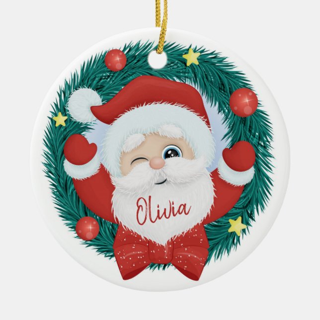 Navidades de Santa Claus Ornamento cerámico (Frente)