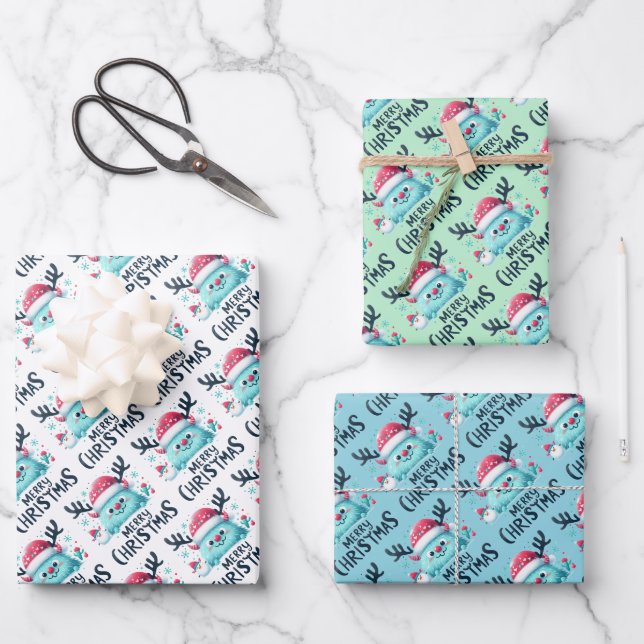 Navidades de Santa Monstruo Cute Envuelven hojas d (Anverso)