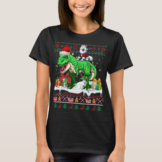 Navidades de Santa Samoyed Riding T-rex Sweater Lo (Anverso)