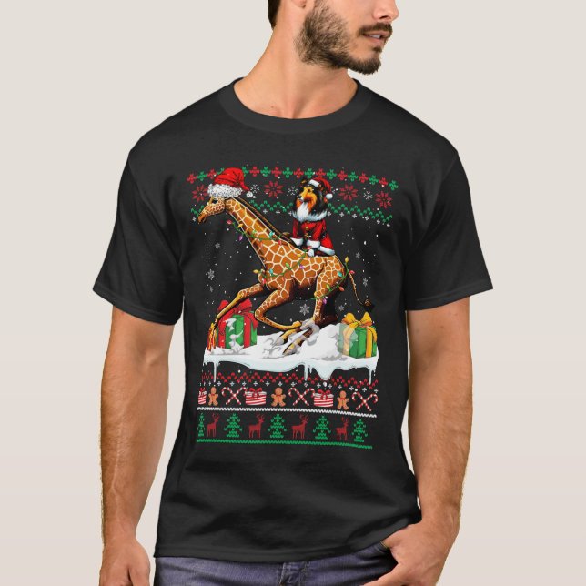 Navidades de Santa Sheltie Riding Giraffe Sweater  (Anverso)