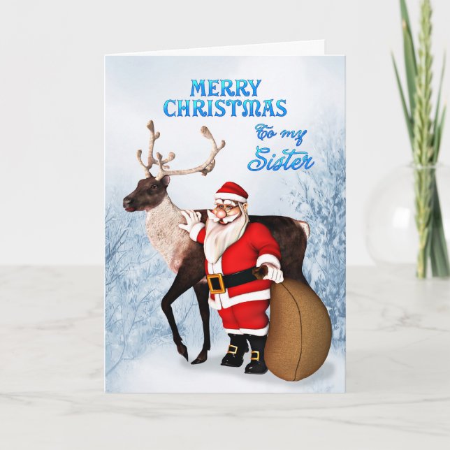 Navidades de Santa y renos con tarjeta para herman (Anverso)