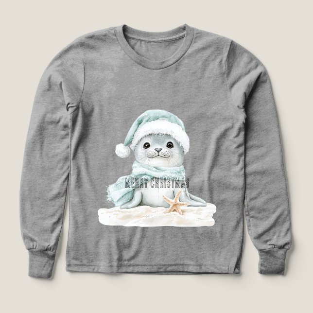 Navidades de sellos de sombrero azul blanco Santa  (Diseño frontal)