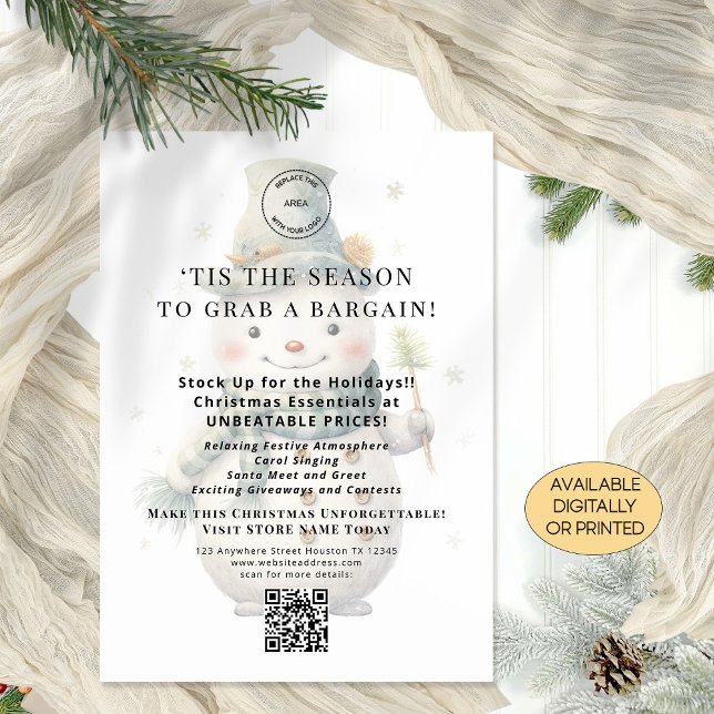 Navidades De Snowman Store Ofrecen Tarjeta Impreso (Store promotion evenet card availabl digital or printed)