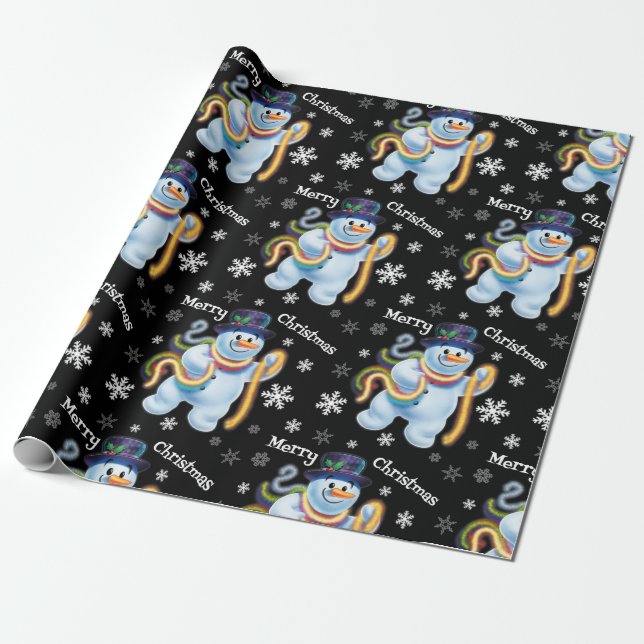 Navidades de Snowman y oropel envuelven papel (Desenrollado)