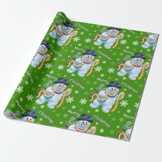 Navidades de Snowman y oropel envuelven papel (Desenrollado)