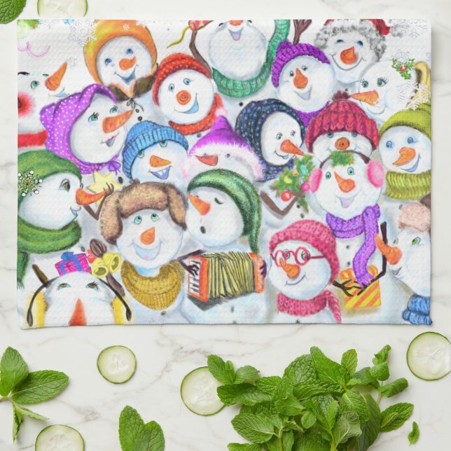 Navidades de Snowmans felices toalla de cocina Fie (Doblado)