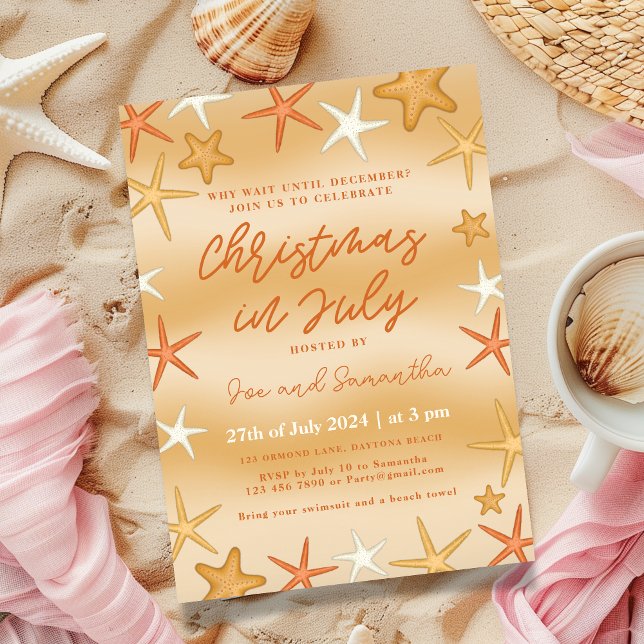 Navidades de Starfish en la invitación del partido (Christmas in July party invitation, starfish design)