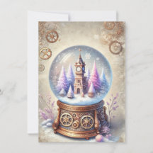 Navidades de Steampunk Pastel Tarjeta Globe de Nie