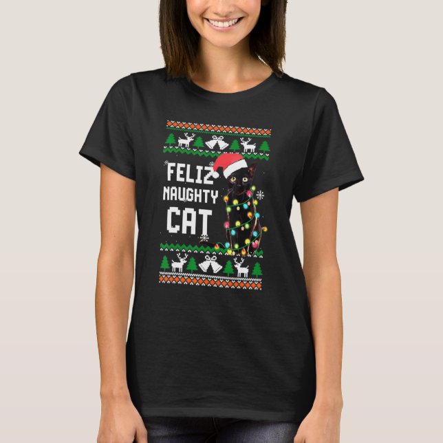 Navidades de suéter feos de felino Feliz (Anverso)