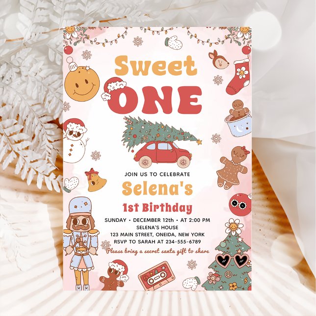 Navidades de Sweet One Groovy Invitación de cumple (Subido por el creador)