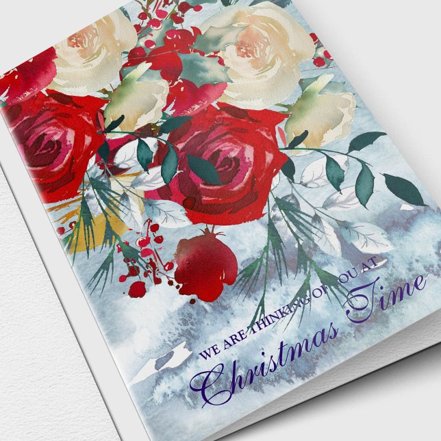 Navidades de tarjetas de simpatía | Navidades Bouq (Winter Floral Bouquet Remembrance Memorial Sympathy Thinking of You Christmas Card)