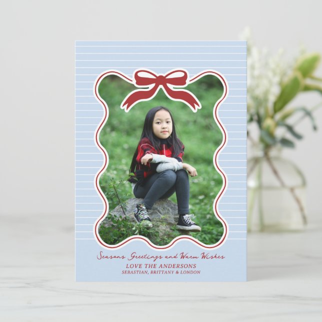 Navidades de tarjetas de vacaciones Pinstripe con  (Anverso de pie)