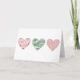 Navidades de tarjetas festejan tres corazones verd