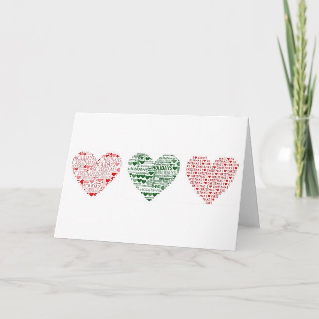 Navidades de tarjetas festejan tres corazones verd (Anverso)