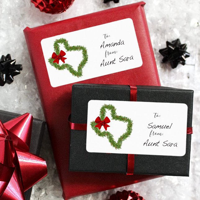 Navidades de Texas Wreath Red Bow Gift Pegatina (Subido por el creador)