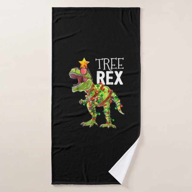 Navidades de Tree Rex alumbran dinosaurio (Toalla de baño)