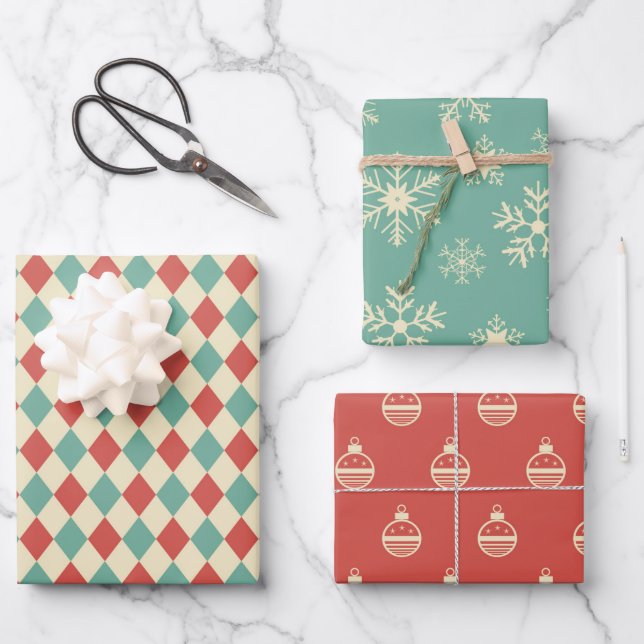 Navidades de Trio Retro Envolver hojas de papel (Anverso)