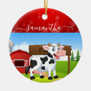 Navidades de vaca feliz ornamento cerámico