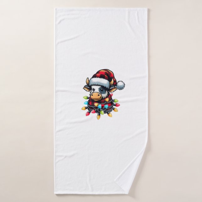 Navidades de vaca Santa Hat Bufalo Jugado Xmas Vac (Toalla de baño)