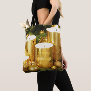 Navidades de Velas Doradas Bolsa de Tote
