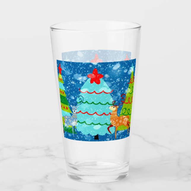 Navidades de vidrio alto diseño de árboles, ciervo (Anverso)