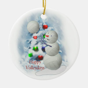 Navidades de voleibol y muñeco de nieve Ornamento 