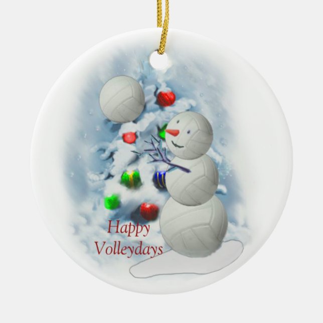Navidades de voleibol y muñeco de nieve Ornamento  (Frente)
