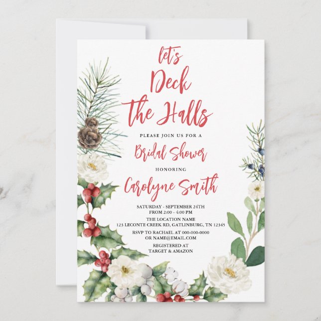Navidades Deck the Halls Bridal Shower Invitación (Anverso)