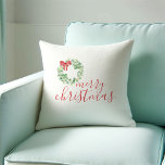 Navidades declaran almohada de vacaciones en granj<br><div class="desc">Celebra las vacaciones con estilo con nuestras almohadas decorativas de Navidades, con una impresionante réplica de mi corona de eucalipto original de color agua adornada con un arco rojo sobre un impecable fondo blanco. El elegante guión de "Feliz Navidad" añade un toque de moda. La parte trasera se jacta de...</div>