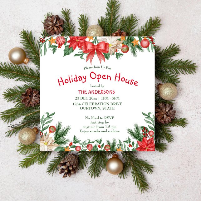 Navidades decoración vacaciones invitación a casa  (Holiday open house Christmas party editable template invitation digital download)