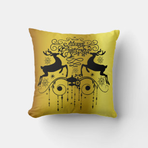 Navidades deers Black Silhouettes Cojín decorativo