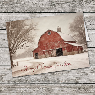 Navidades del Barn Rojo con tarjeta de Iowa