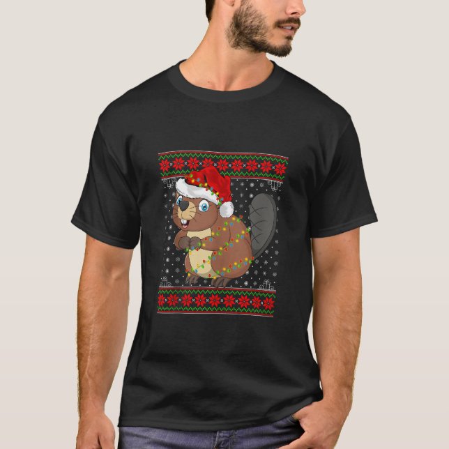 Navidades del castor iluminan el estilo suéter feo (Anverso)