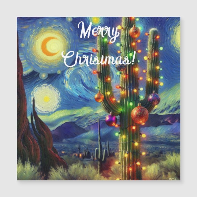 Navidades del Desierto Saguaro Cactus Magnet (Anverso)