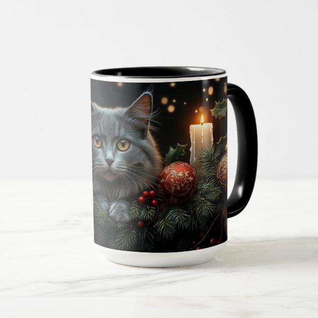 Navidades del gato azul-gris adoran los tazas de r (Anverso derecho)