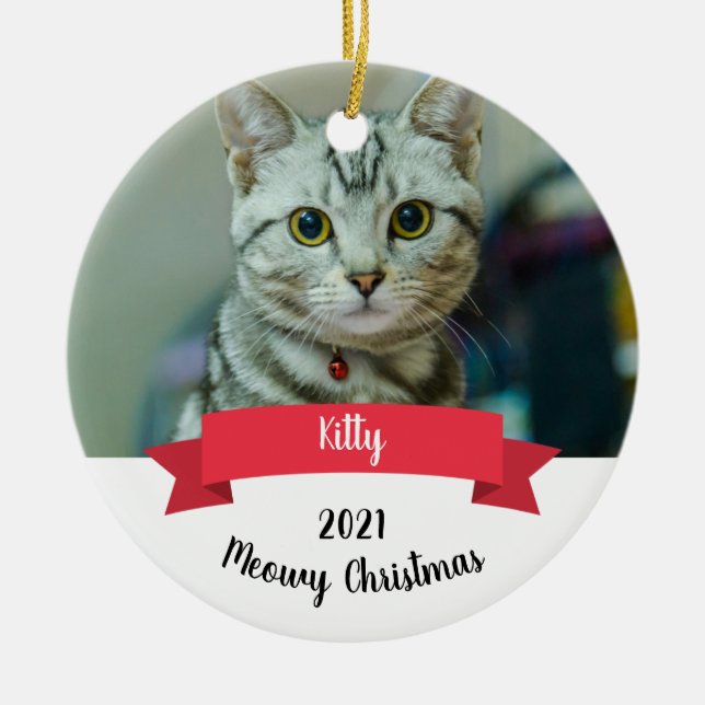 Navidades del gato Personalizado Ornamento cerámic (Frente)